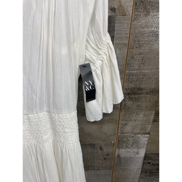 NY&C White MIDI Flowy Dress With Tie Neck Size Xsmall New - Picture 3 of 6